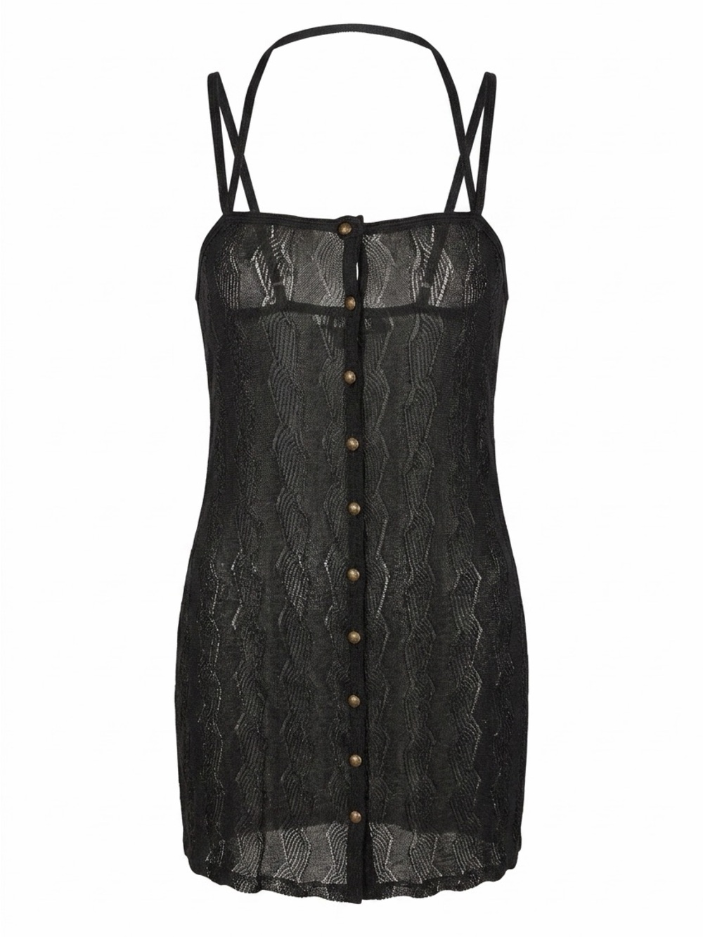 Free People Womens Sz Small Black Open Knit Swimsuit Beach Strappy Cover Up